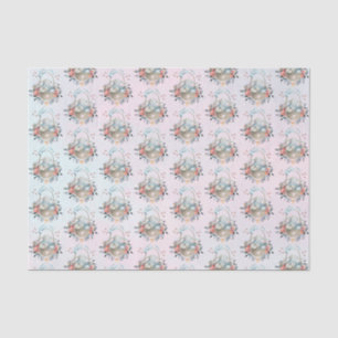 Stomme Bunny in een mand met eieren en  bloemen Tissuepapier