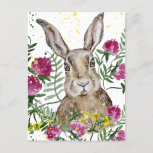 Stomme bunny in waterverf bloemen briefkaart
