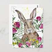 Stomme bunny in waterverf bloemen briefkaart (Voorkant / Achterkant)