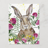 Stomme bunny in waterverf bloemen briefkaart (Voorkant)