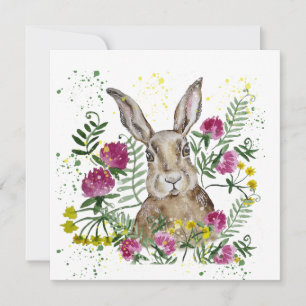 Stomme bunny in waterverf bloemen kaart