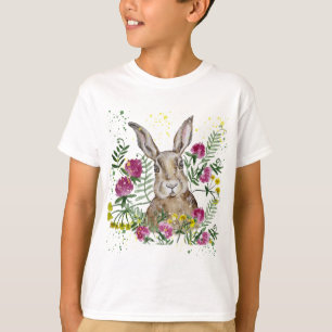 Stomme bunny in waterverf bloemen t-shirt