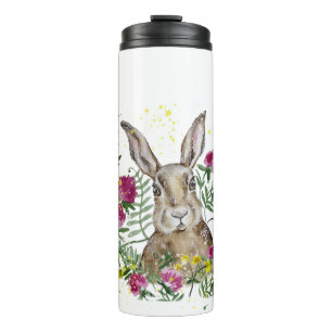 Stomme bunny in waterverf bloemen thermosbeker
