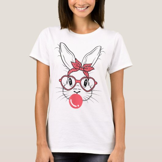 Stomme Bunny met blandana-bril en Bubblegum Happ T-shirt (Voorkant)