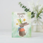 Stomme bunny met bloemen blij Pasen Briefkaart (Staand voorkant)