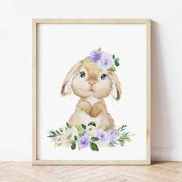 Stomme Bunny, Rabbit, Purple Flowers, Genderneutra Foto Afdruk