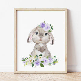 Stomme Bunny, Rabbit, Purple Flowers, Genderneutra Foto Afdruk