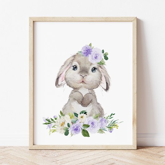 Stomme Bunny, Rabbit, Purple Flowers, Genderneutra Foto Afdruk