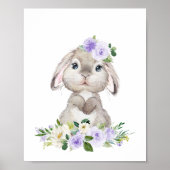 Stomme Bunny, Rabbit, Purple Flowers, Genderneutra Poster (Voorkant)