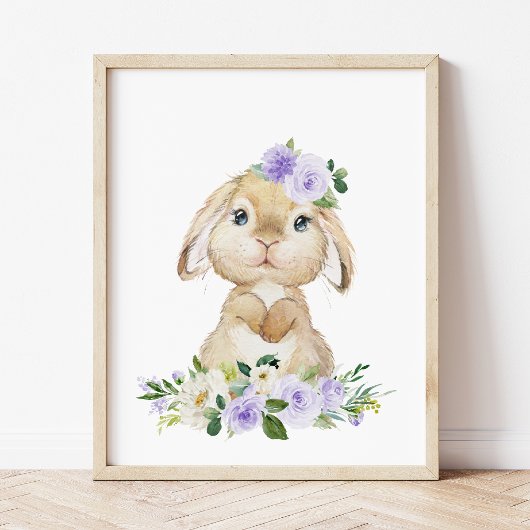 Stomme Bunny, Rabbit, Purple Flowers, Genderneutra Poster