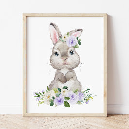 Stomme Bunny, Rabbit, Purple Flowers, Genderneutra Poster