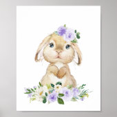 Stomme Bunny, Rabbit, Purple Flowers, Genderneutra Poster (Voorkant)