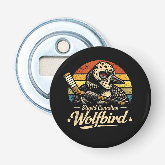 Stomme Canadese Wolf Bird  Button Flesopener (Voorkant)