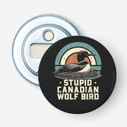 Stomme Canadese Wolf Bird  Button Flesopener (Voorkant)