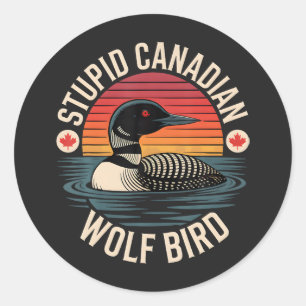 Stomme Canadese Wolfvogel Duikhoornhumor Ronde Sticker