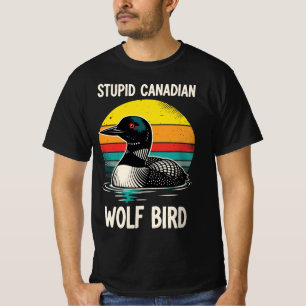 Stomme Canadese Wolfvogel Grappig Retro Ijsduike T-shirt