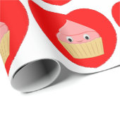 Stomme Cartoon aardbeienbrood in rood hart Cadeaupapier (Rol Hoek)