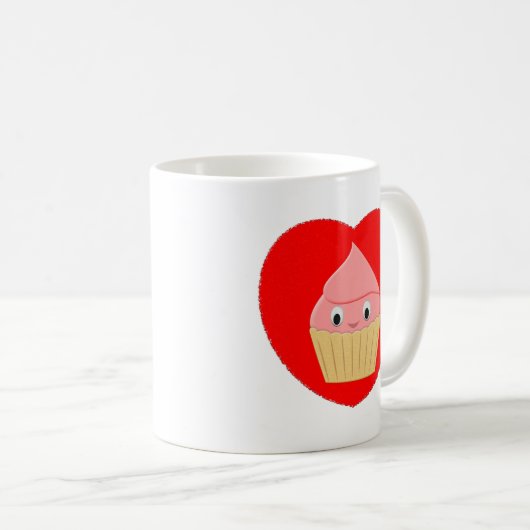 Stomme Cartoon aardbeienbrood in rood hart Koffiemok (Voorkant rechts)