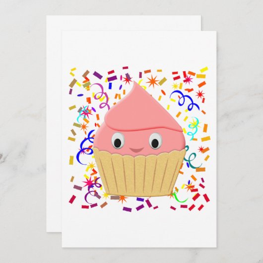 Stomme Cartoon aardbeienbrood met Confetti Kaart (Voorkant / Achterkant)