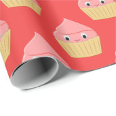 Stomme Cartoon aardbeienbrood op rood Cadeaupapier (Rol Hoek)