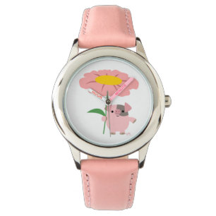 Stomme Cartoon biglet met Gift (roze) horloge