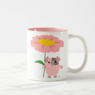 Stomme Cartoon met een Gift (roze) Tweekleurige Koffiemok