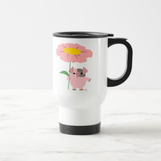 Stomme Cartoon piggy met een roze (roze) Mok