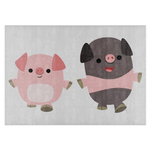 Stomme Cartoon varkens op een draaiend snijvlak Snijplank (Voorkant)