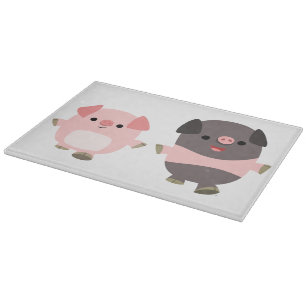 Stomme Cartoon varkens op een draaiend snijvlak Snijplank