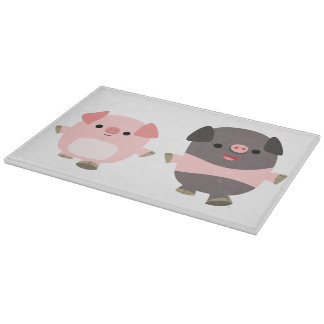 Stomme Cartoon varkens op een draaiend snijvlak Snijplank