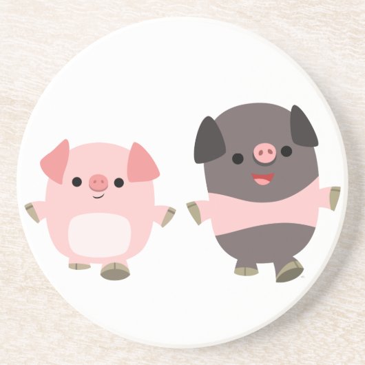 Stomme Cartoon varkens op een loopse Onderzetter (Voorkant)