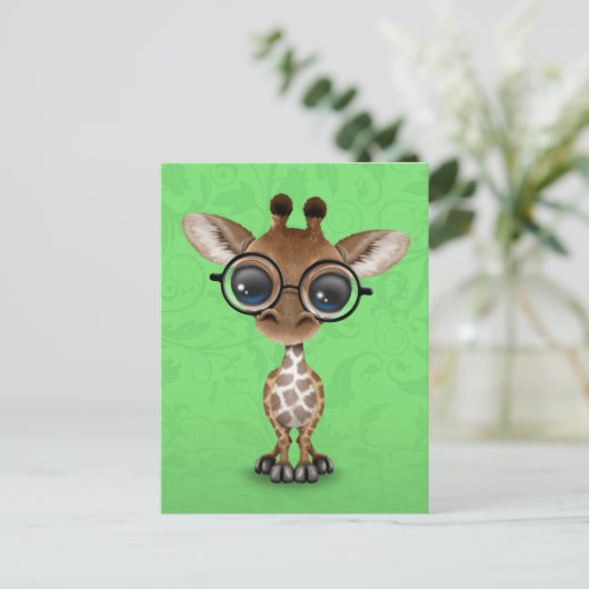 Stomme Curieuze Baby Giraffe Wearing Glasses on Gr Briefkaart (Staand voorkant)