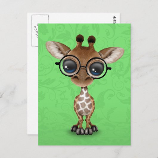 Stomme Curieuze Baby Giraffe Wearing Glasses on Gr Briefkaart (Voorkant / Achterkant)
