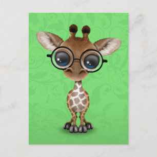 Stomme Curieuze Baby Giraffe Wearing Glasses on Gr Briefkaart