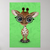 Stomme Curieuze Baby Giraffe Wearing Glasses on Gr Poster (Voorkant)