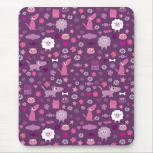 Stomme dieren en meisjes Paarse Mousepad Muismat