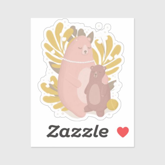 Stomme dieren. Mam en baby. Moederdag. Teddy beer Sticker (Vel)