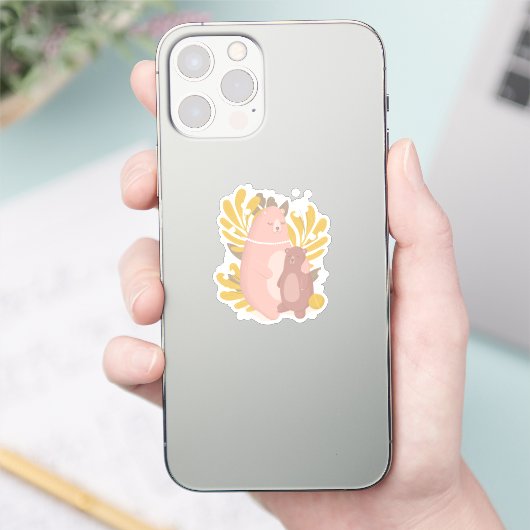 Stomme dieren. Mam en baby. Moederdag. Teddy beer Sticker (Telefoon)