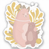 Stomme dieren. Mam en baby. Moederdag. Teddy beer Sticker (Voorkant)