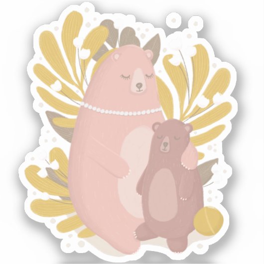 Stomme dieren. Mam en baby. Moederdag. Teddy beer Sticker (Voorkant)