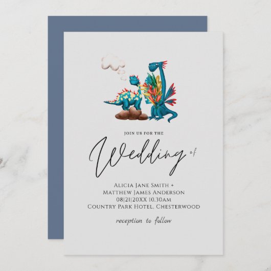 Stomme dragons in Love Turquoise Grey Wedding (Voorkant / Achterkant)
