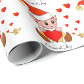 Stomme elf met liefdesharten op witte achtergrond cadeaupapier (Rol Hoek)