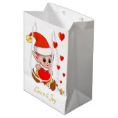 Stomme elf met liefdesharten op witte achtergrond medium cadeauzakje (Voorkant Gekanteld)