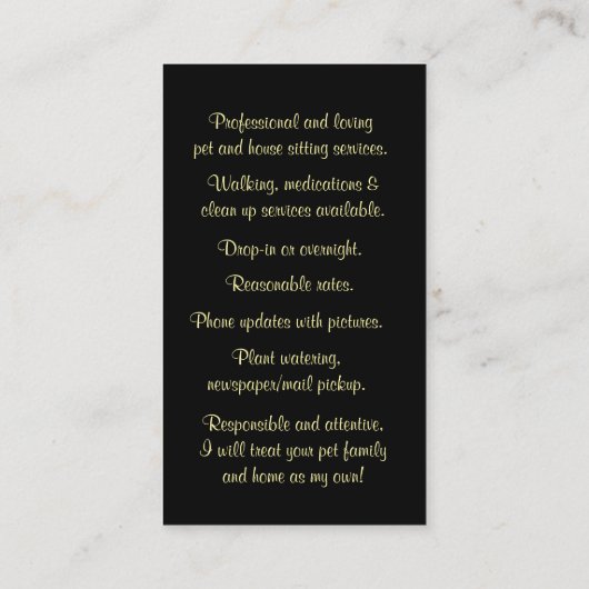 Stomme en bloemen in huis en rond huishouden visitekaartje (Achterkant)