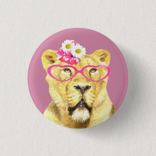Stomme en grappige lioness oerwoud wild dier ronde button 3,2 cm