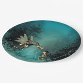 Stomme fee met stoomdraak in een fantasiewoud papieren bordje (Gekanteld)