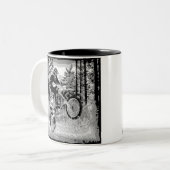 Stomme fietsen in de bossen tweekleurige koffiemok (Voorkant links)