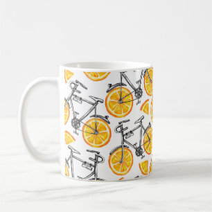 Stomme fietsen met oranje wielen. Waterverf hand Koffiemok