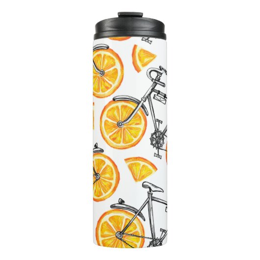 Stomme fietsen met oranje wielen. Waterverf hand  Thermosbeker (Voorkant)