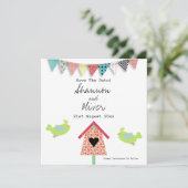 Stomme gedode vogels en vogelhuis sparen de datum save the date (Staand voorkant)